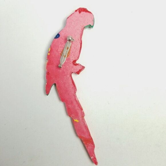 Vintage Giant Macaw Parrot Brooch, Rainbow Colorful Painted Bird Lapel Pin - Picture 3 of 7